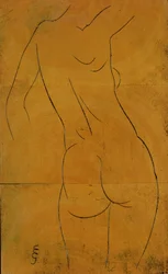 Nøgen kvinde, set bagfra (træblok)