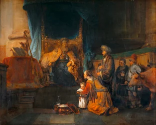 Anne et son epoux Elkana presentant au grand pretre Eli leur fils Samuel - Hannah og hendes mand Elkana præsenterer deres søn Samuel for højpræsten...