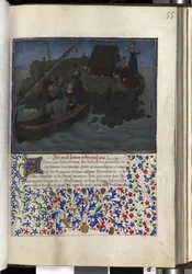 Helside: tekst med malet initial, indrammet miniature og kant (miniature)
