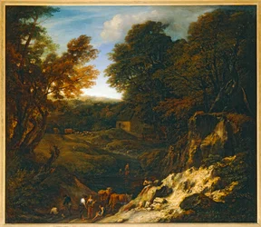Landskab med hyrde og flokke ved en dam - Paysage avec bergers et troupeaux au bord d