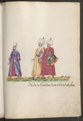Sultanens serail: eunuk med to tjenere, der bærer hestedækkener.