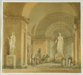 Udsigt over Melpomene-rummet på Louvre-museet ...