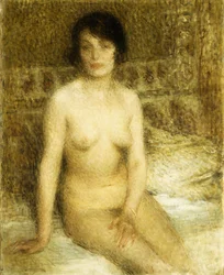 Siddende nøgenfigur