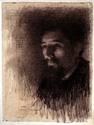 Portræt af maleren Georges Pierre Seurat. Trækulstegning på hvidt papir af Laurent Ernest (1858-1929)