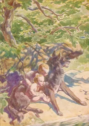 Ned til floden kom lige nu en hun-ulv at drikke, c1912 1912