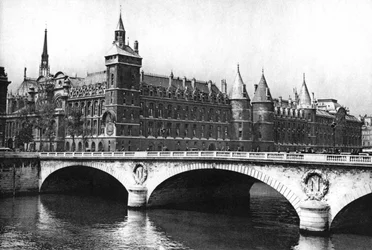 Udsigt over domstolene og Pont Neuf fra Seinen, Paris, 1931.