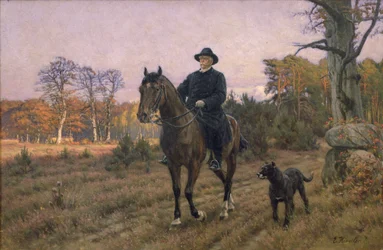 Bismarck på hesteryg med hund (olietryk)