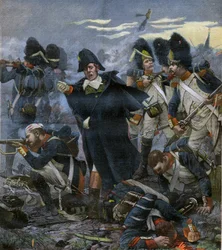 General Pierre Cambronne (1770-1842) sammen med sine tropper i slaget ved Waterloo - gravering efter Delahaye, Ernest Jean (1855-1921) -