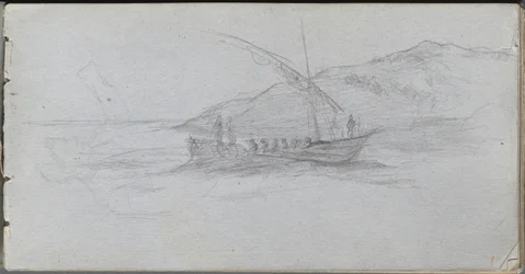 Skitsebog, side 88: Havlandskab og figur
