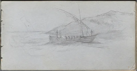 Skitsebog, side 88: Havlandskab og figur.