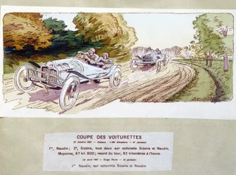 Bilvæddeløb: skære vogne i 1907 - tegning af Ernest Montaut (1878-1909).
