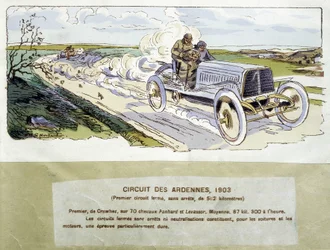 Racing: Ardennerne-kredsløbet i 1903, tegning af Ernest Montaut (1878-1909).