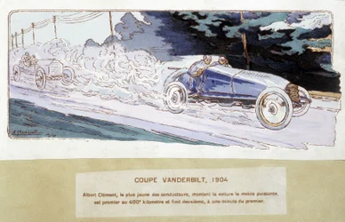 Racing: Vanderbilt Cup i 1904 - tegning af Ernest Montaut (1878-1909).