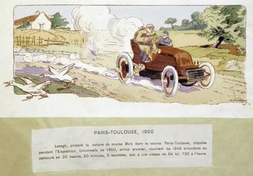 Paris - Toulouse-løbet i 1900, tegning af Ernest Montaut (1878-1909).