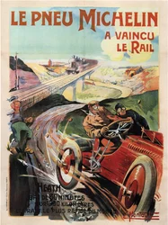 Panhard et levassor racerbil drevet af hede - Michelin Dæk (Pneu) - Montaut, Ernest (1879-1909) - 1905 - Farvelitografi - Privat samling