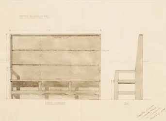 Design for Settle i engelsk eg, 1909 (pen med wc på papir)
