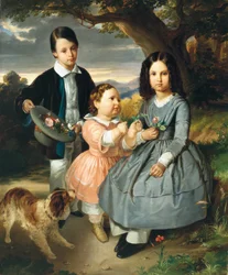 Børnegruppeportræt af Moser, Ernst Christian (1815-1867). Olie på lærred