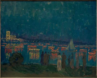 Lampionkorso på Außenalster med Uhlenhorster Fährhaus i baggrunden