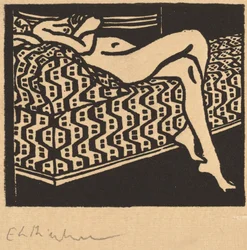 Nøgen pige liggende på en sofa, 1905