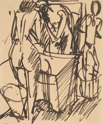 Nøgen med et spejl, stående foran et vaskebord, 1908-1910.