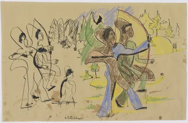 Bueskytter, ca. 1935 (pen og kridt på brunt papir)