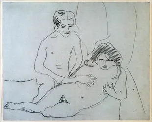 Par - Et nøgent par liggende på en seng - Tegning af Ernst Ludwig Kirchner (1880-1938), New York, Museum of Modern Art