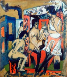 Nøgne kvinder i et atelier