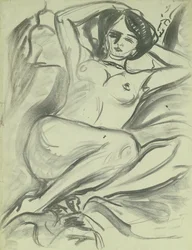 Liggende nøgen (Isabella), 1906 (kul på papir)