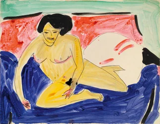 Siddende nøgen på Divan, 1909