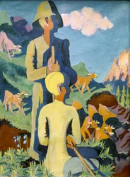 Fårehyrder om aftenen. 1937. (olie på lærred)