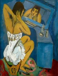 Toilette; Kvinde foran spejlet