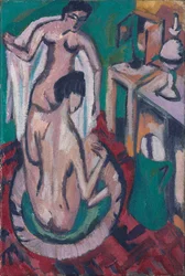 To nøgenbilleder i et lavt badekar, ca. 1912/1913-1920