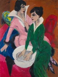 To kvinder ved en vask. Søstrene, 1913.