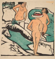 Badende Frauen Zwischen Weißen Steinen