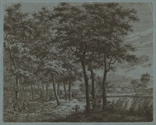 Landskab med en bonde, der bærer brænde, ca. 1800.