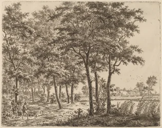 Landskab med en bonde, der bærer brænde, ca. 1800.