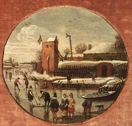 Vinterlandskab med skatere (panel)