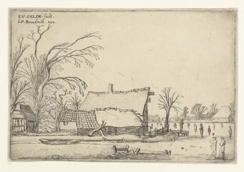 Gård ved frossen flod med skatere Landskabslandskaber (serietitel)