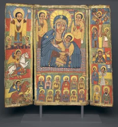 Triptykonikon med centralt billede af jomfruen og barnet, 1682-99