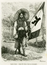 kinesisk styre. Gravering af E.Ronjat, efter et fotografi, for at illustrere historien Trente mois au Tonkin i 1884, af Doctor Hocquard, i le tour du monde 1889, instrueret af Edouard Charton (1807-1890), Hachette, Paris.