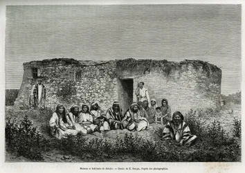 Huse og indbyggere i Jeriko (Vestbredden). Indgravering af E.Ronjat, for at illustrere historien om Syrien i dag, af M.Lortet, dekan ved det medicinske fakultet i Lyon, med ansvar for en videnskabelig mission af Ministeriet for Offentlig Undervisning, offe