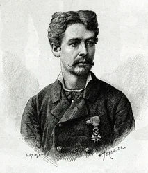 Portræt af doktor Tautain, under ekspeditionen til Afrika 1879-1882, under kommando af Gallieni. Gravering af E. Ronjat, fra et fotografi, for at illustrere historien "Exploration du Haut Niger (Haut Niger)" (nuværende Mali) af kommandør Joseph Gallien