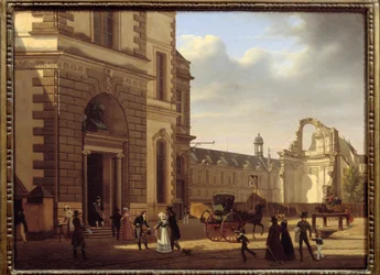 Indgang til Louvre-museet og ruinerne af Saint Louis du Louvre. Udsigt over Paris. Maleri af Etienne Bouhot (1780-1862)