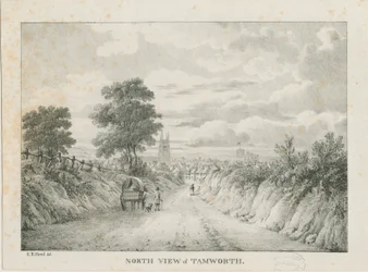 Tamworth - Fjernsyn fra nord: litografi, nd [1796-1865]