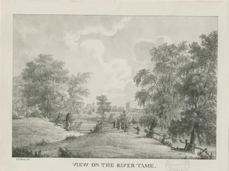 Tamworth - The River Tame: litografi, nd [1796-1865]