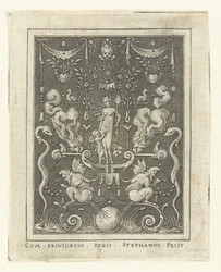 Venus med Amor mellem fire brændende hjerter Overfladedekorationer med gudefigurer i en ramme af grotesker (senere version) (serietitel)