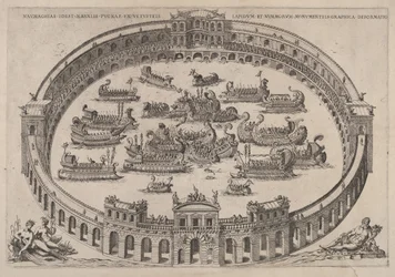 Sømandsforlovelse sat i en romersk arena med floden Tiberen og nymfer nederst til venstre..., 1577-85.