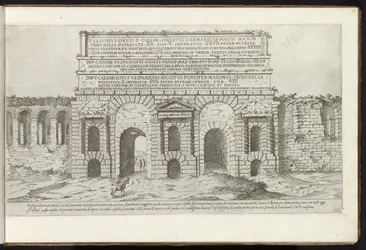 Porta Maggiore i Rom Bouwwerken uit de oudheid (serietitel) Resterne af Roms antikke indsamlet og portrætter i perspektiv af Stefano Du Perac Parisino (serietitel om objekt)