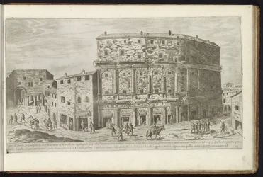 Marcellus Teater i Rom Bouwwerken uit de oudheid (serietitel) Resterne af det antikke Rom indsamlet og fotograferet i perspektiv af Stefano Du Perac Parisino (serietitel om objekt)