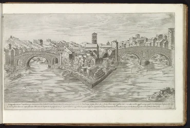 Tibereiland te Rom Bouwwerken uit de oudheid (serietitel) Resterne af det antikke Rom indsamlet og fotograferet i perspektiv af Stefano Du Perac Parisino (serietitel om objekt)